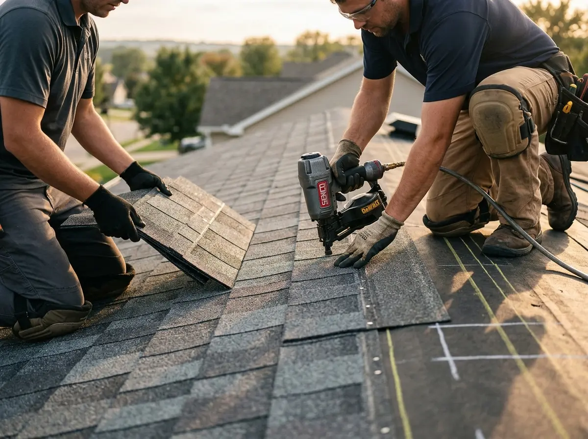 Professional roofer working on a residential roof in Chillum